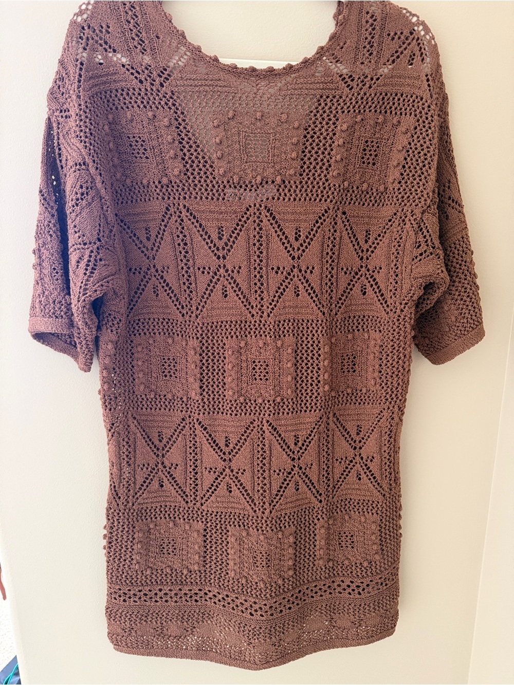 Zara S/M/L Crochet Short-Sleeve Top - Camel Brown